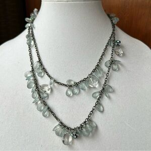 Coldwater Creek Double Strand Teardrop Crystal Necklace in Pale Aqua